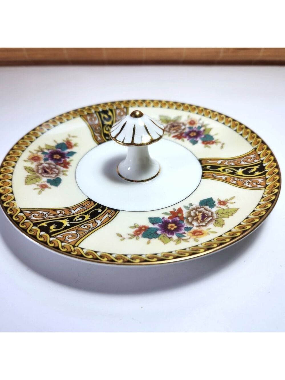 Antique Noritake Tidbit Tray Morimura M Wreath Hand Painted Floral Serving Dish
